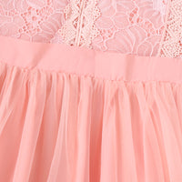 Peach Floral Lace Bodice Tulle Overlay Dress Casual Dresses