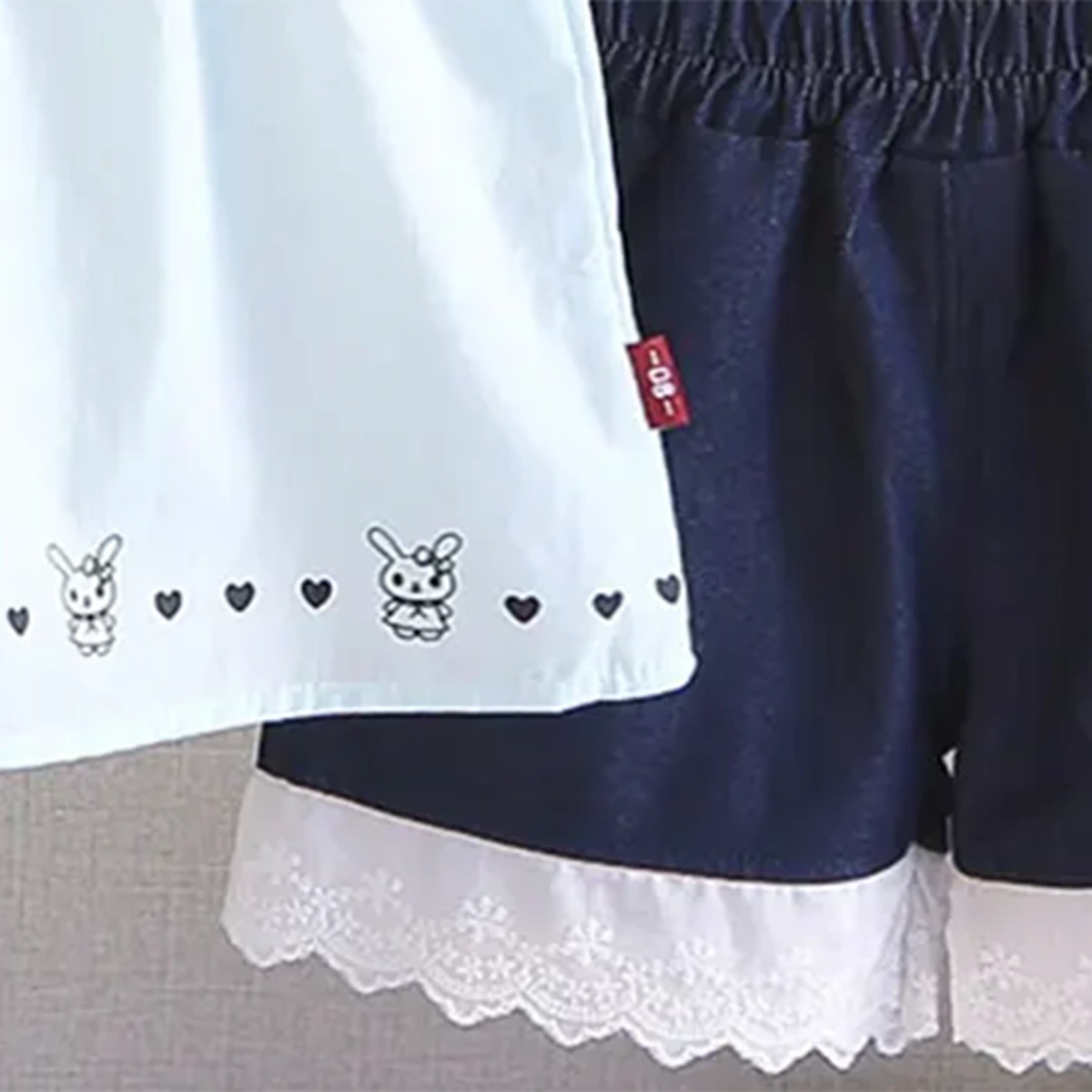 Girls Light Blue Bunny & Heart Printed Top With Shorts Sets Sets