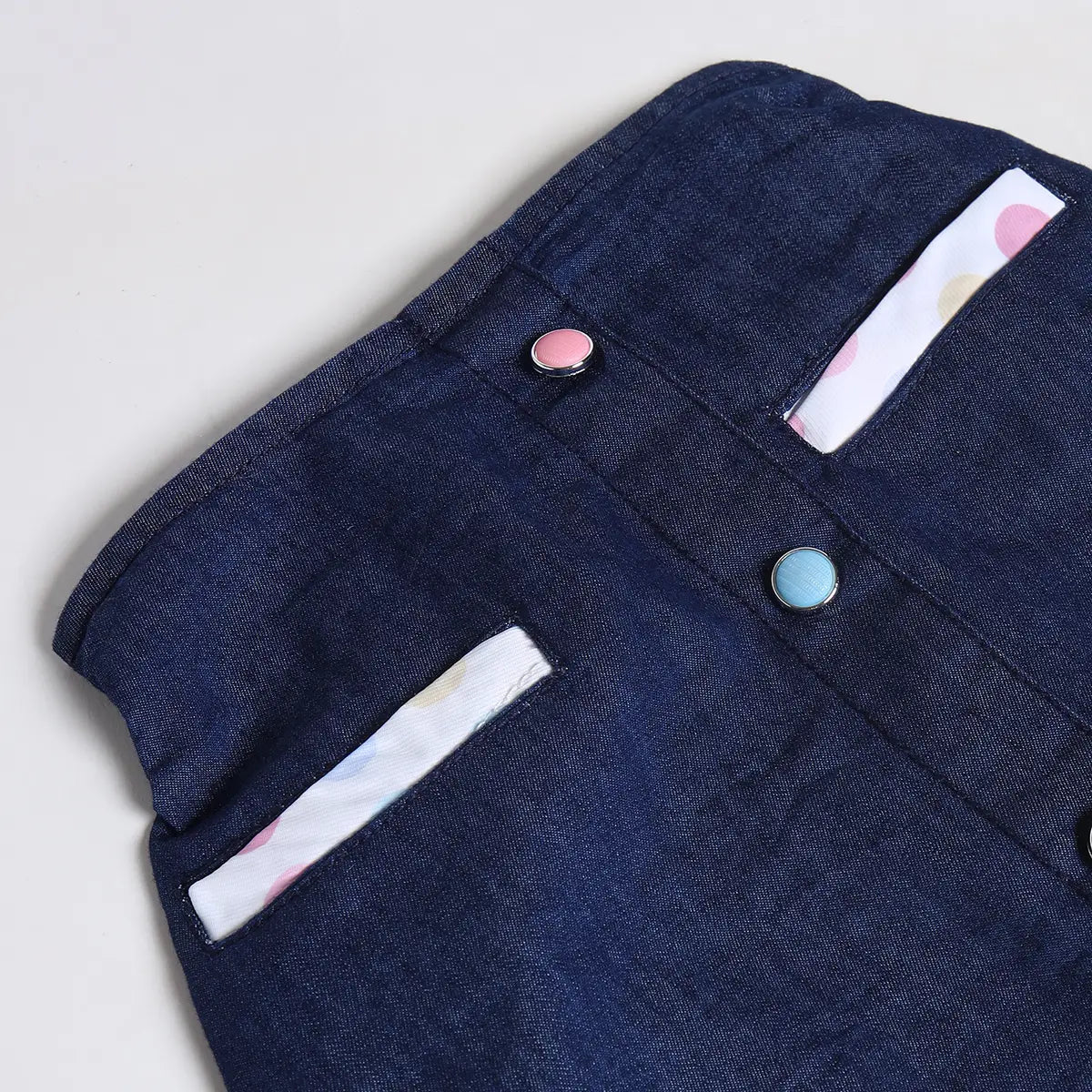 Girls Dark Blue Polka Dot Print Denim Shirt With Skirts Sets 2 pc. Sets