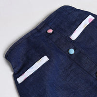 Girls Dark Blue Polka Dot Print Denim Shirt With Skirts Sets 2 pc. Sets
