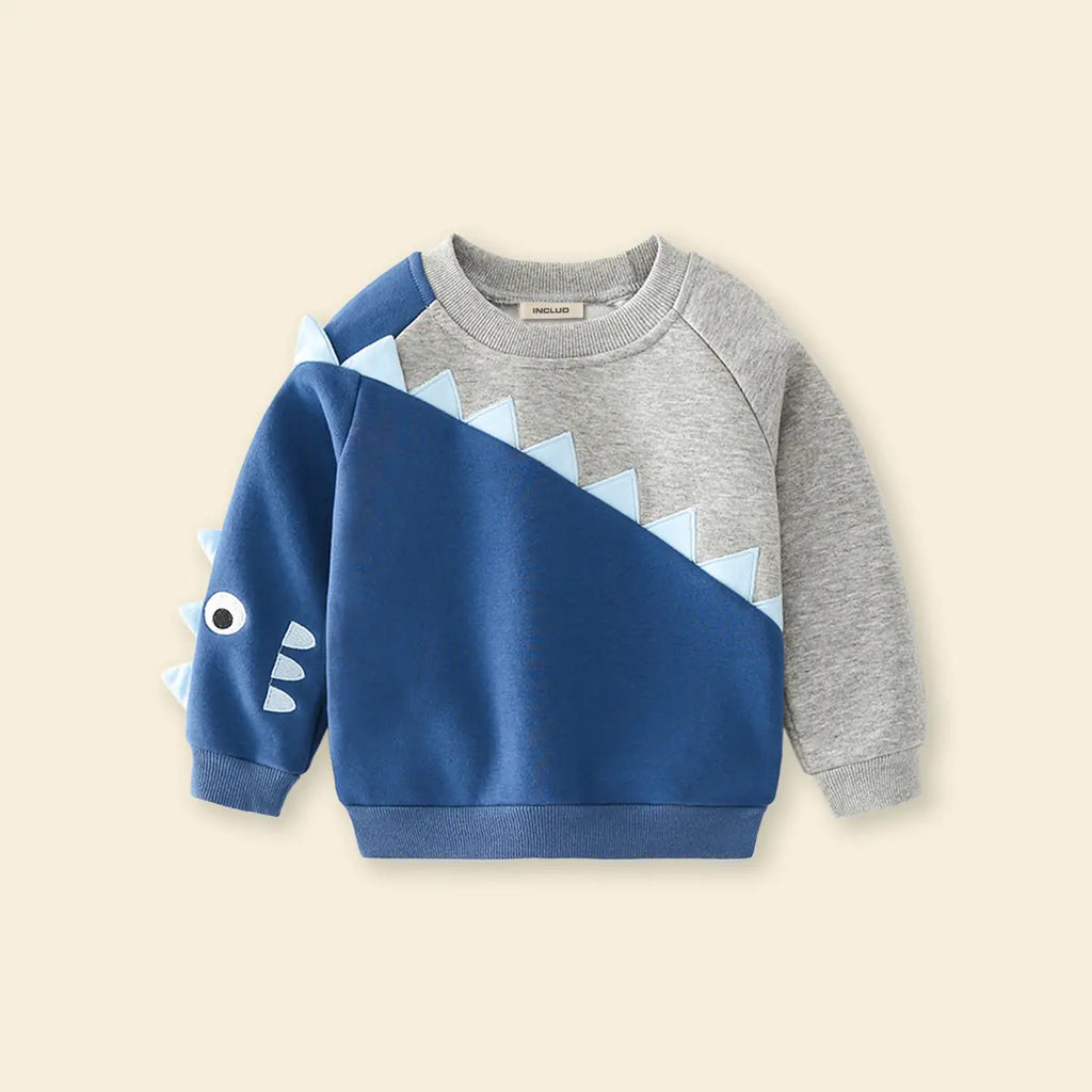 Boys Blue Dinosaur Colorblocked Sweatshirt Sweatshirts & Hoodies