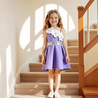 Girls Blue One Shoulder Fit & Flare Party Wear Dress With 3D Flowers Appliques Party Dresses