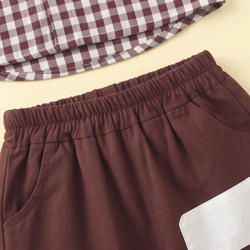 Boys Brown Checked Long Sleeves Shirt & Pants Sets Sets
