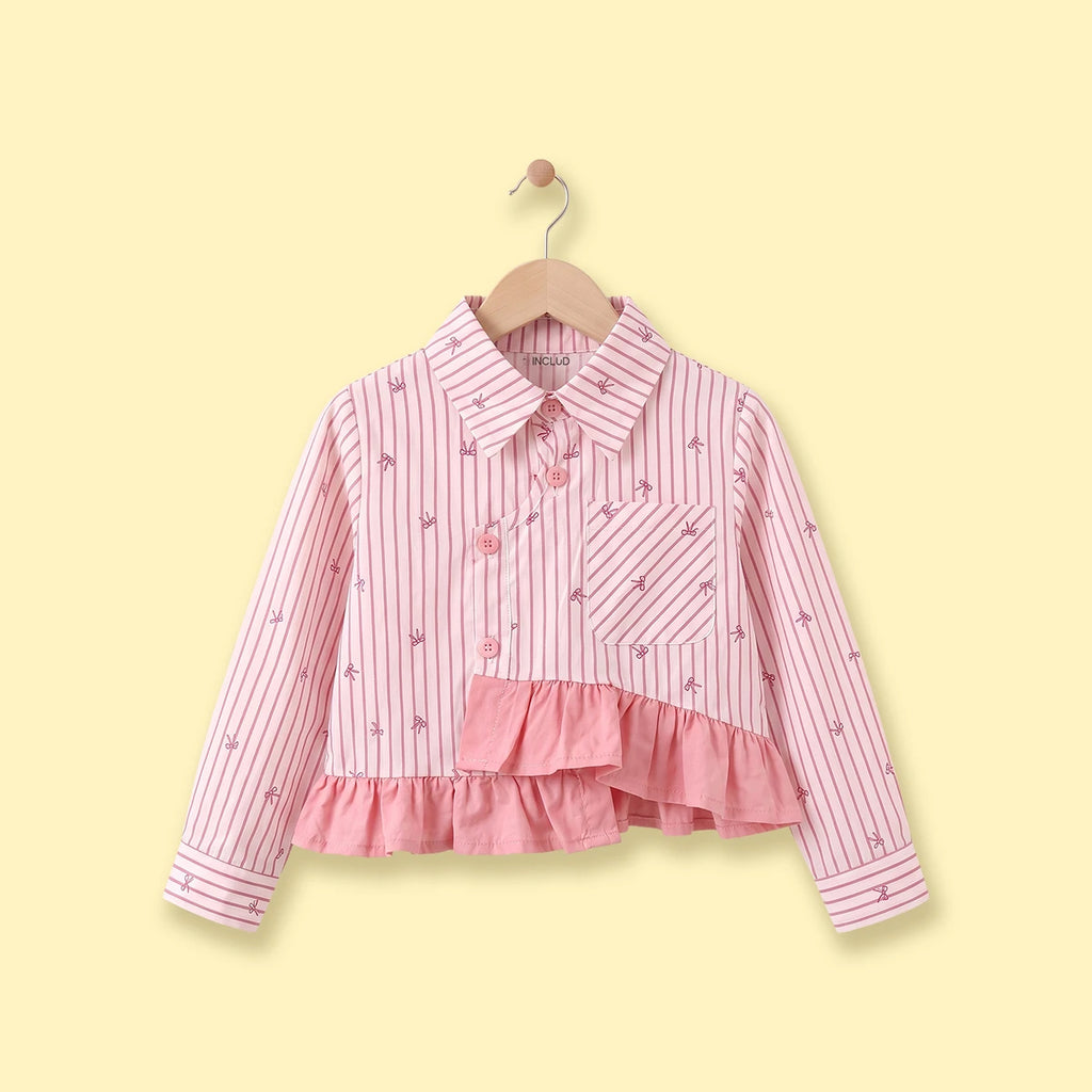 Girls Light Pink Striped Long Sleeve Shirt Shirts Light Pink 3-4 Y