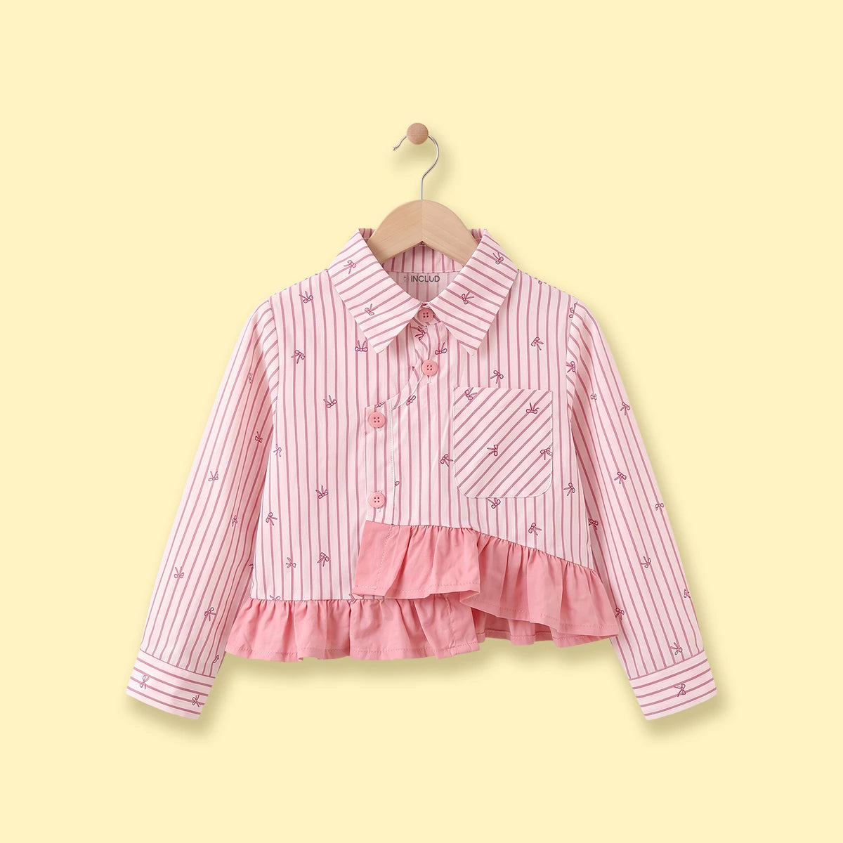 Girls Light Pink Striped Long Sleeve Shirt Shirts Light Pink 3-4 Y