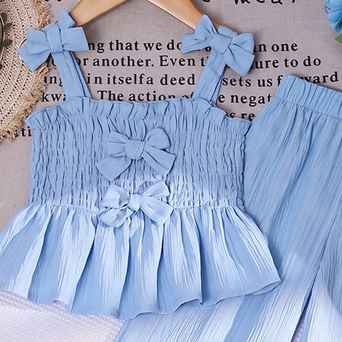 Girls Blue Textured Sleeveless Top With Pants Sets 2 pc. Sets