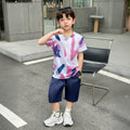 Boys White Abstract Printed Short Sleeve T-Shirt With Shorts Sets 2 pc. Sets White 5-6 Y