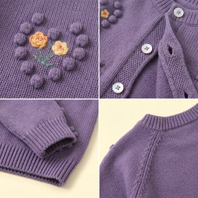 Girls Purple Floral Raglan Sleeve Cardigan Sweaters & Cardigans