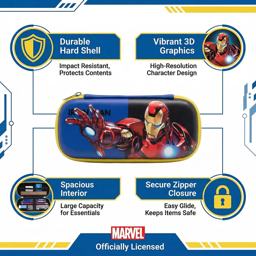 Iron Man Superhero Hard Shell Pencil Case Kids Cartoon Stationery Organizer Trending Accessories
