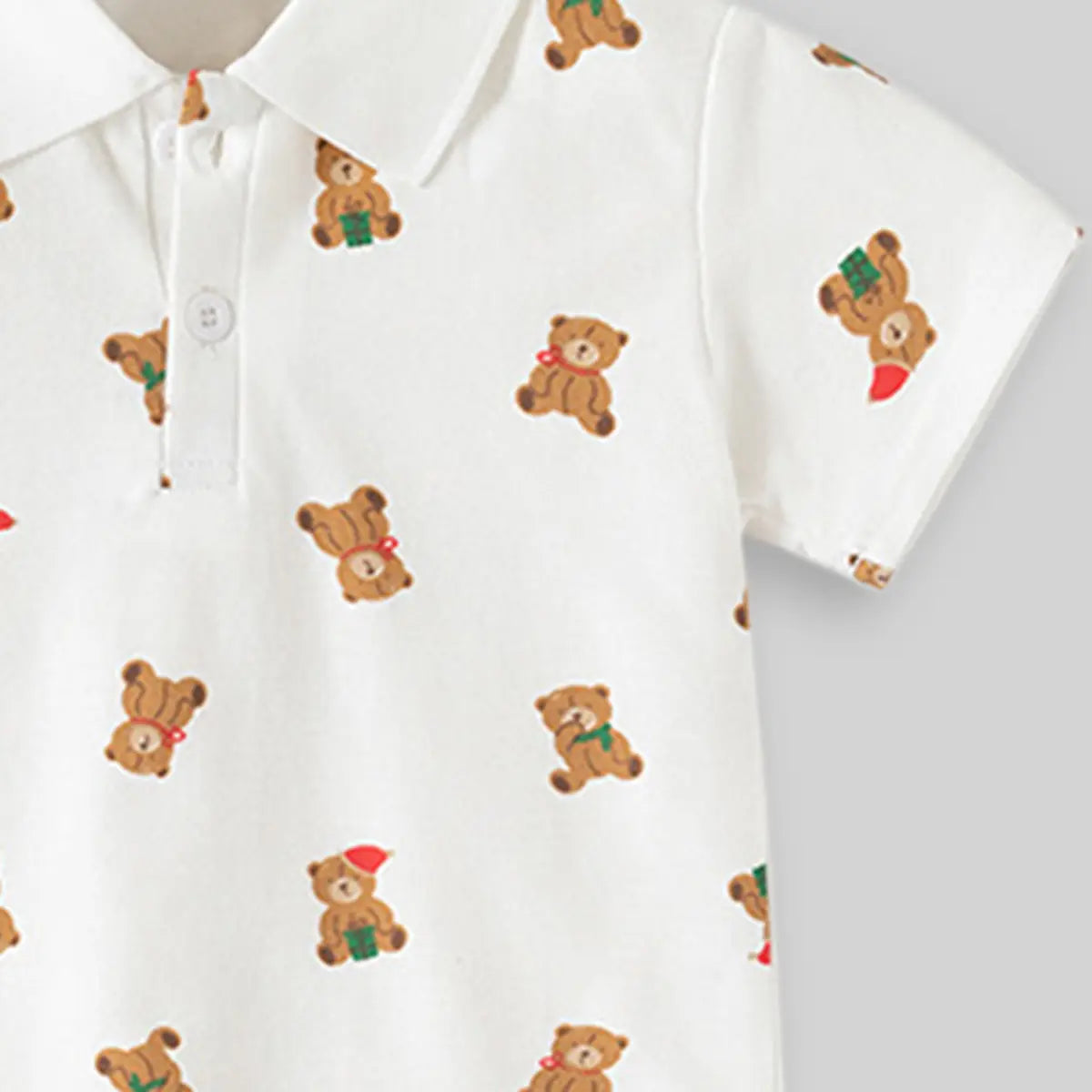 Boys White Teddy Bear Printed Short Sleeve Polo T-Shirt Tshirts