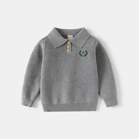 Boys Grey Self-Design Polo Sweater Sweaters & Cardigans