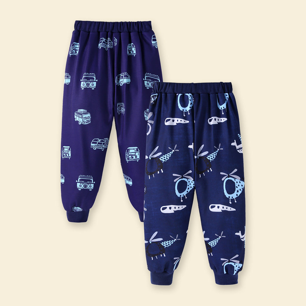 Girls Navy Blue Printed Joggers - Pack Of 2 Trackpants & Joggers