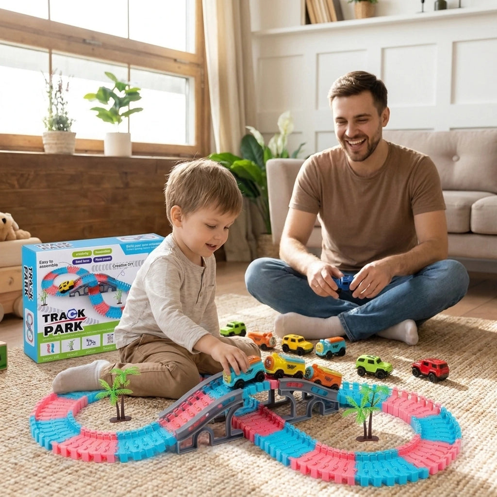 Flexible Race Track Toy -134 PCS Electric Rail Car Set with Bridge, Bendable Tracks & Battery Vehicle Toy for Boys & Girls Trending Accessories