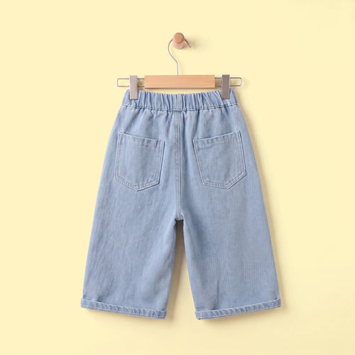 Girls Light Blue Unicorn Embroidered Denim Jeans Pants
