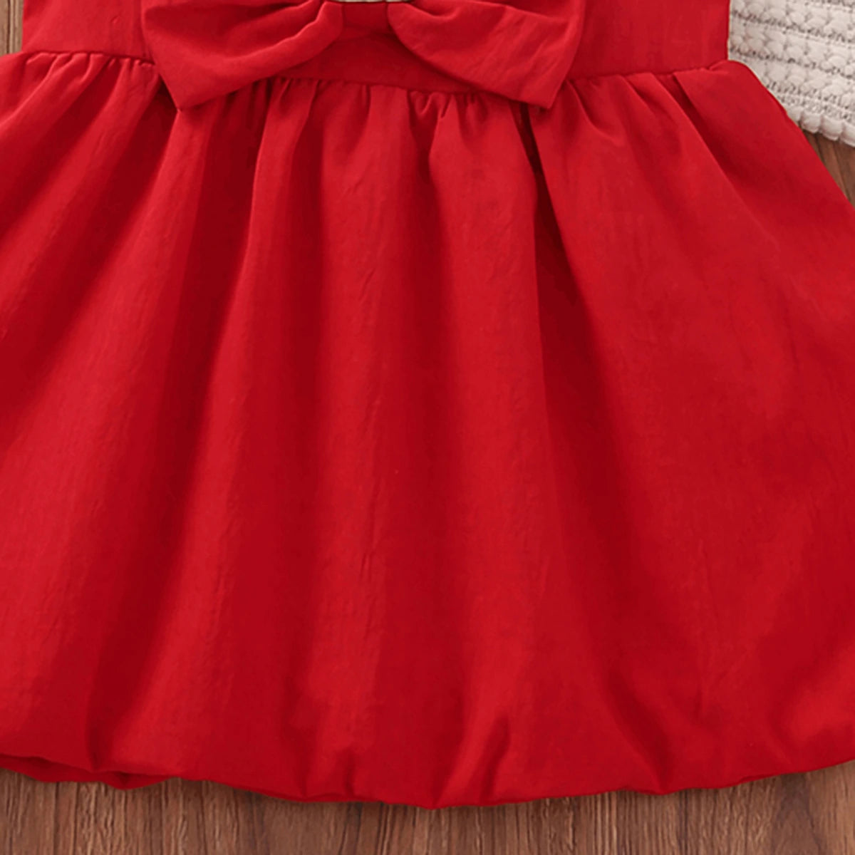 Girls Red Bow Applique Sleeveless Balloon Dress Casual Dresses