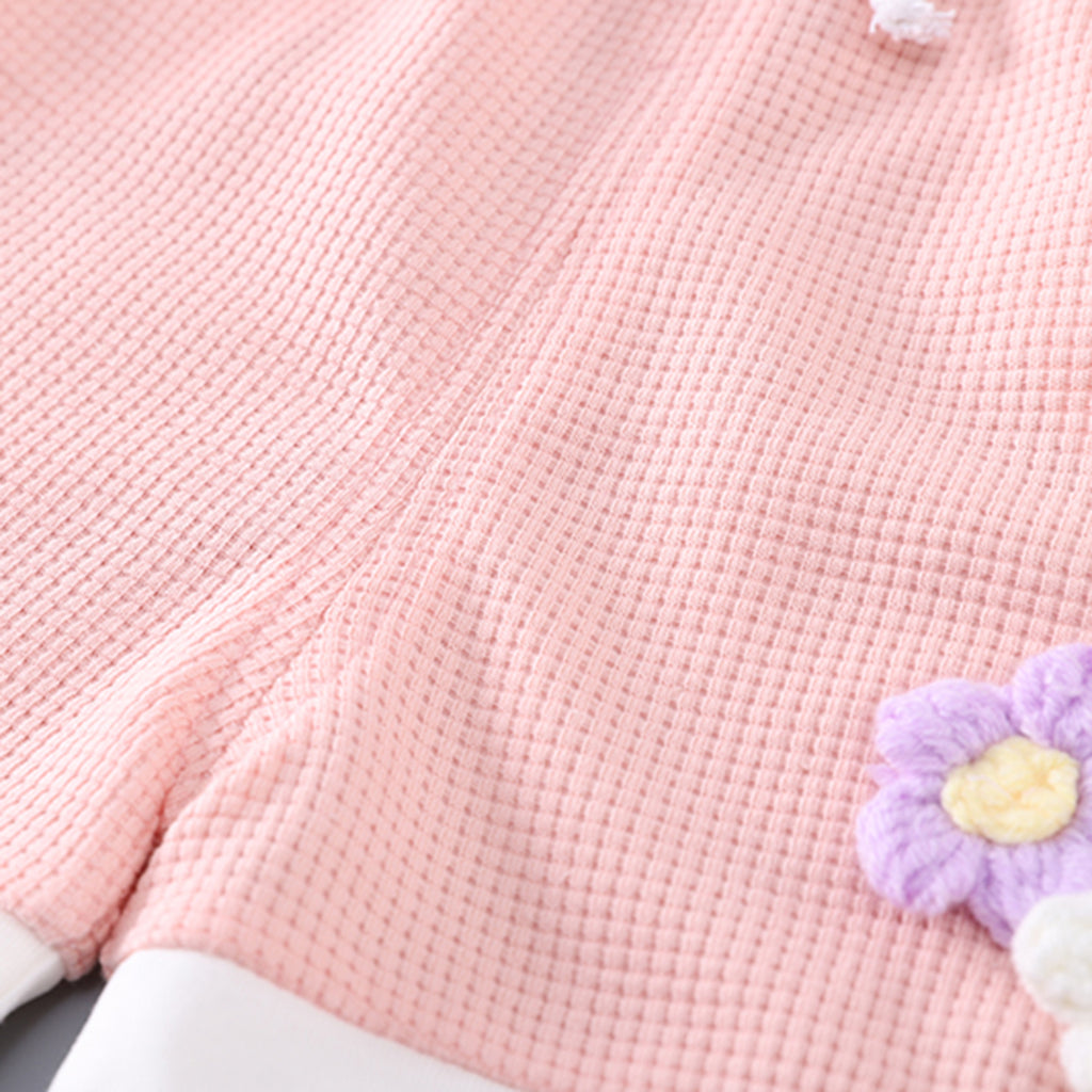 Girls Pink Flower Applique Short Sleeves Top With Shorts Set 2 pc. Sets