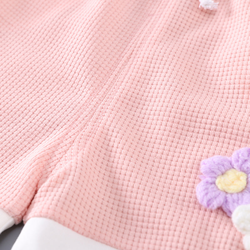 Girls Pink Flower Applique Short Sleeves Top With Shorts Set 2 pc. Sets