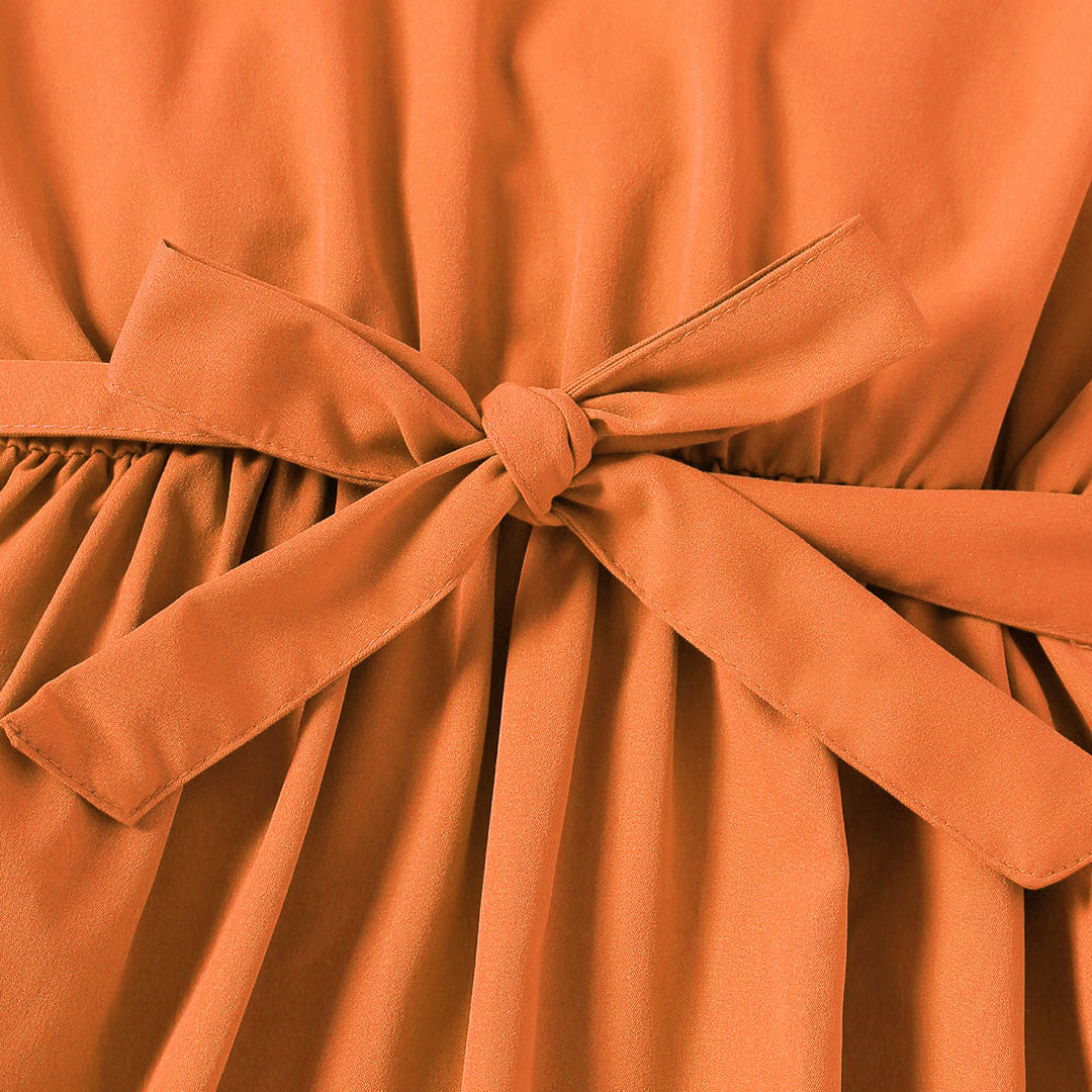 Girls Orange Flutter Sleeves Casual Dress Casual Dresses