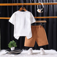 Boys Brown Cartoon Character Printed T-Shirt With Elasticated Shorts Sets Sets