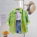 Girls Lime Green Stripe Shirt With Printed T-Shirt And Denim Shorts Sets 3 pc. Sets Lime Green 2-3 Y