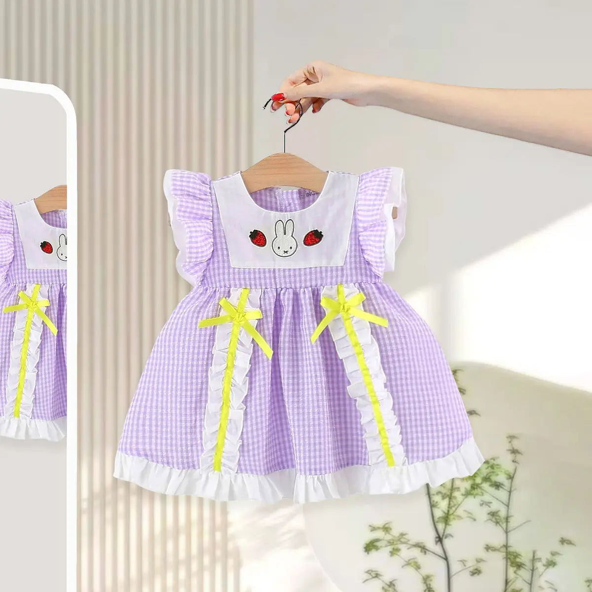 Girls Lavender Checked Short Sleeve Fit & Flare Dress Casual Dresses Lavender 1-2 Y