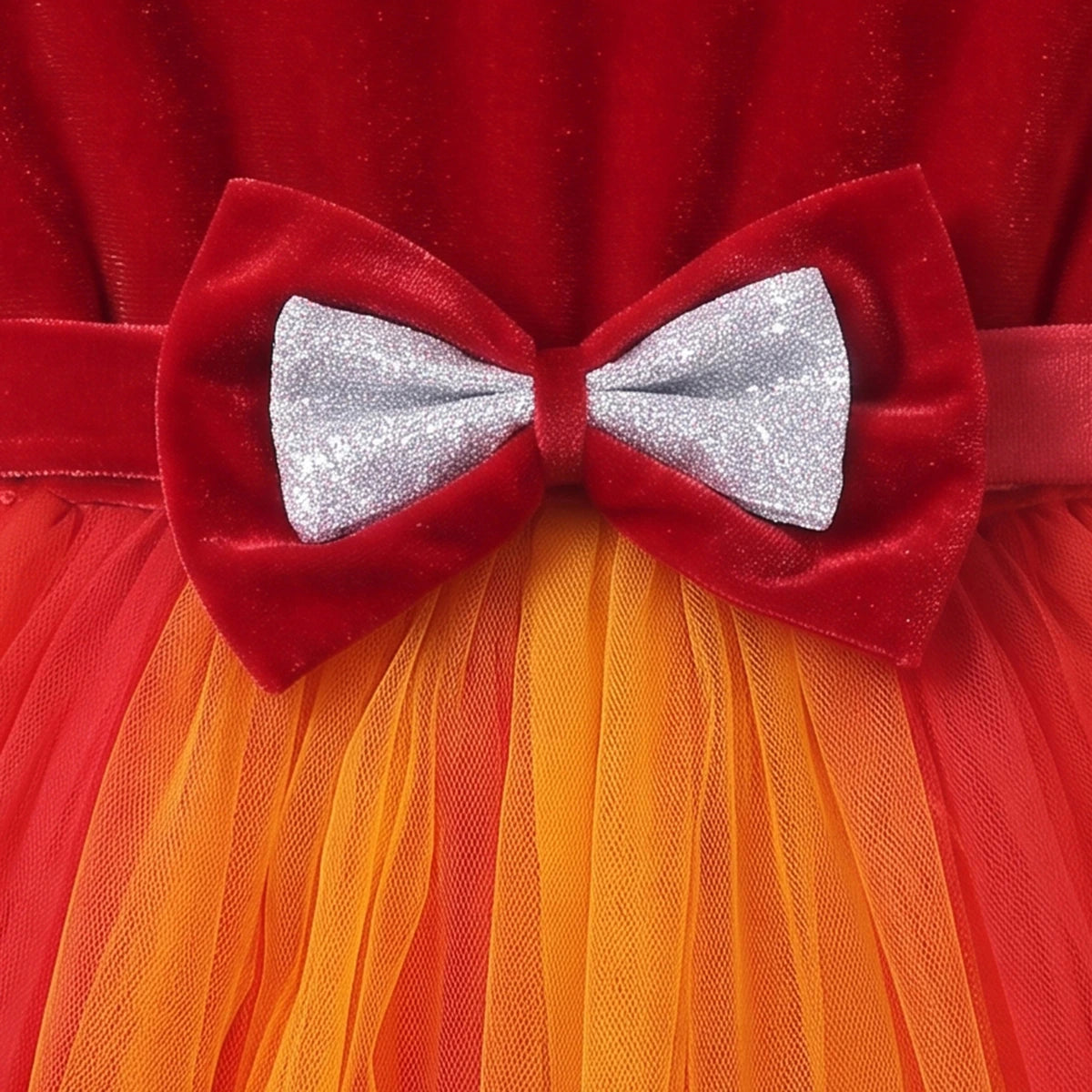 Girls Red Puff Sleeve Bow Accent High-Low Party Dress Party Dresses