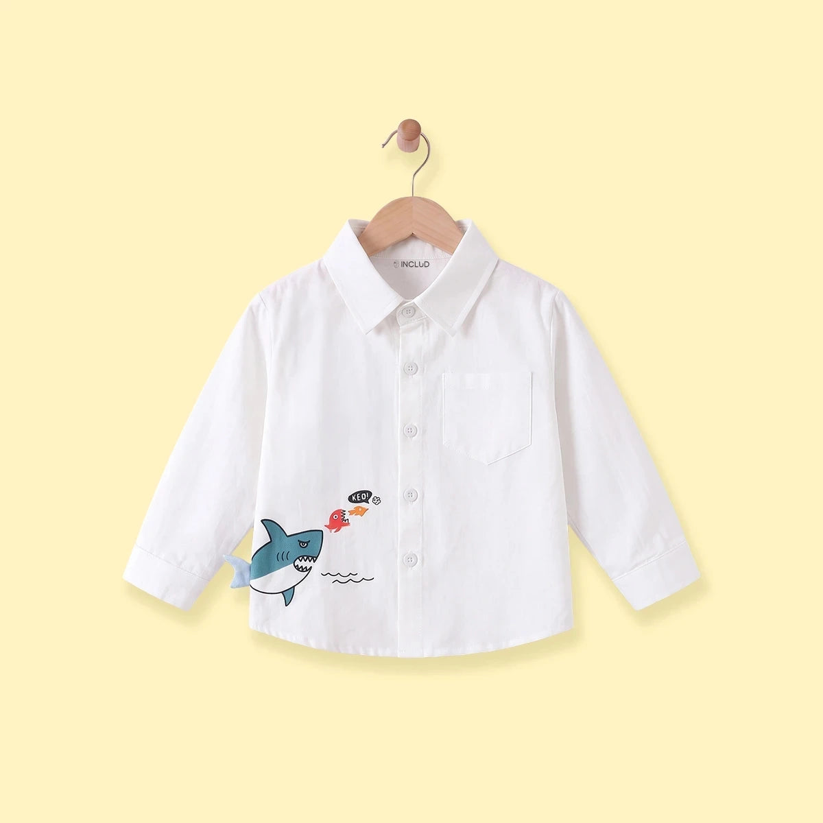 Boys White Shark Print Long Sleeve Shirt Shirts White 1-2 Y