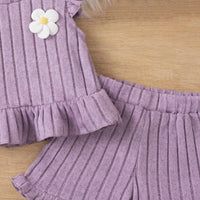 Girls Purple Self Stripes Top With & Shorts With Ruffle Details Co-ord Sets Sets