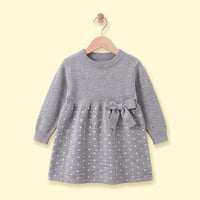 Girls Grey Polka Dot Print Knitted Fit & Flare Dress Casual Dresses Grey 3-4 Y