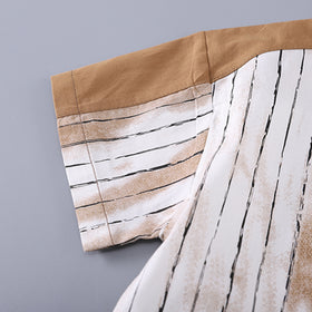 Boys Color-Blocked Striped Shirt With Light Brown Shorts Set 2 pc. Sets