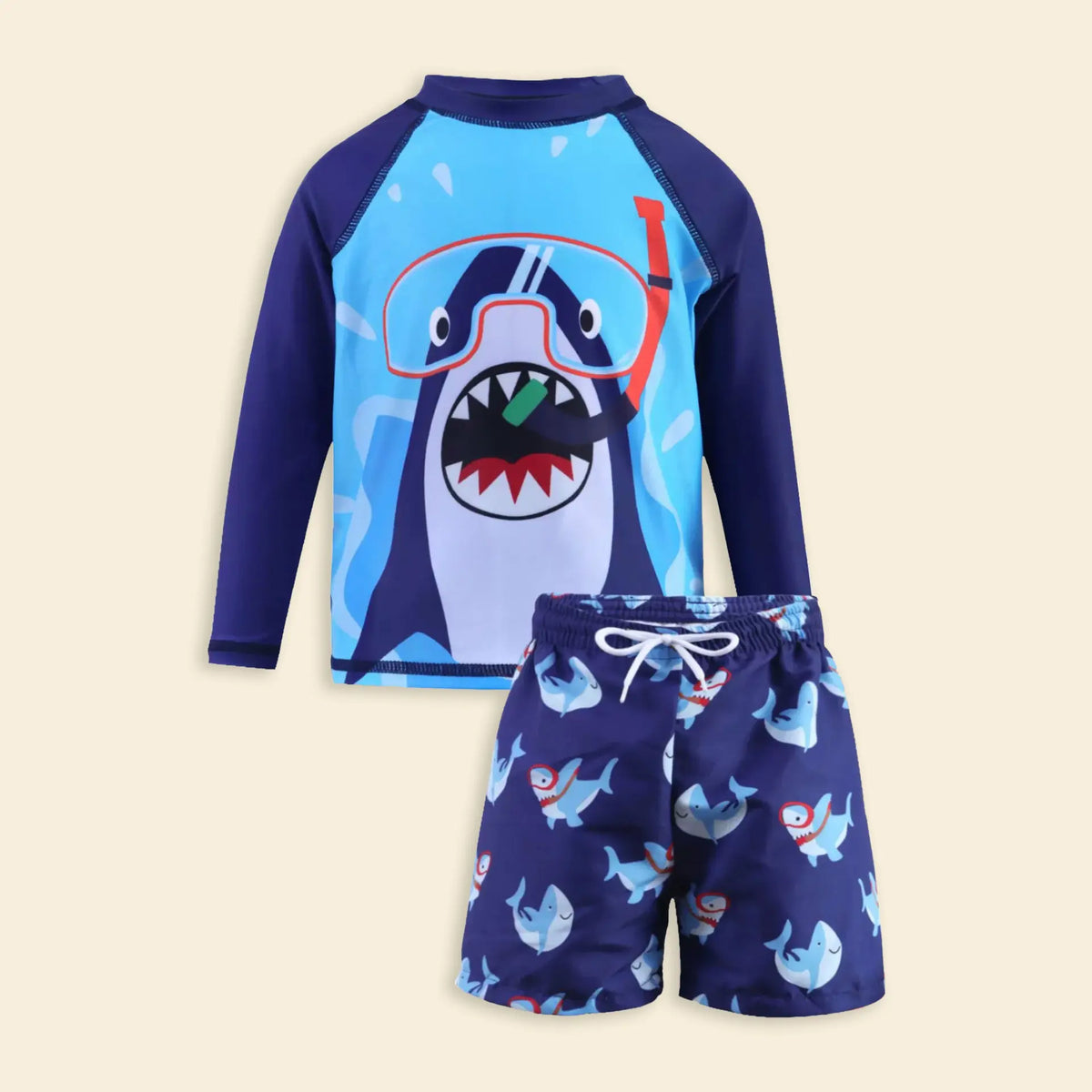 Boys Sky Blue Shark Printed Long Sleeves T-Shirt & Shorts Swimsuit Sets Sets Sky Blue 3-4 Y