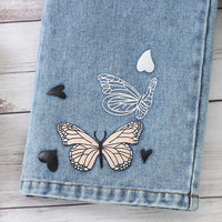 Girls Striped Short Sleeve T-Shirt With Blue Butterfly Print Denim Jeans Sets 2 pc. Sets