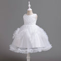 Girls White Floral Embroidered Party Wear Balloon Dress Party Dresses White 5-6 Y