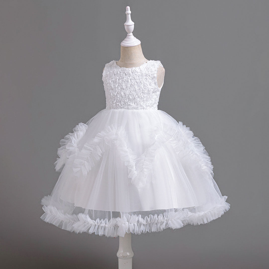 Girls White Floral Embroidered Party Wear Balloon Dress Party Dresses White 5-6 Y