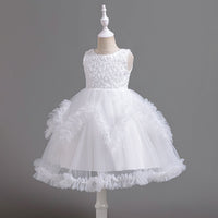 Girls White Floral Embroidered Party Wear Balloon Dress Party Dresses White 5-6 Y
