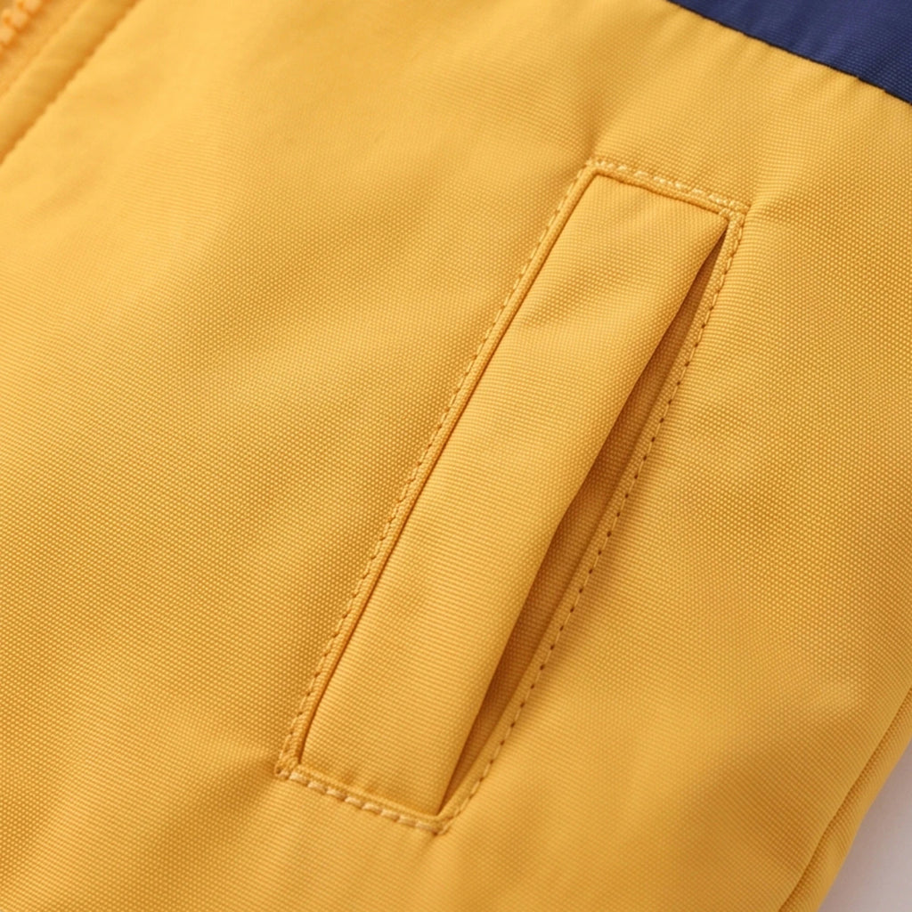 Boys Yellow Color-blocked Back Pocket Fleece Lined Jacket Coats & Jackets