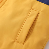 Boys Yellow Color-blocked Back Pocket Fleece Lined Jacket Coats & Jackets