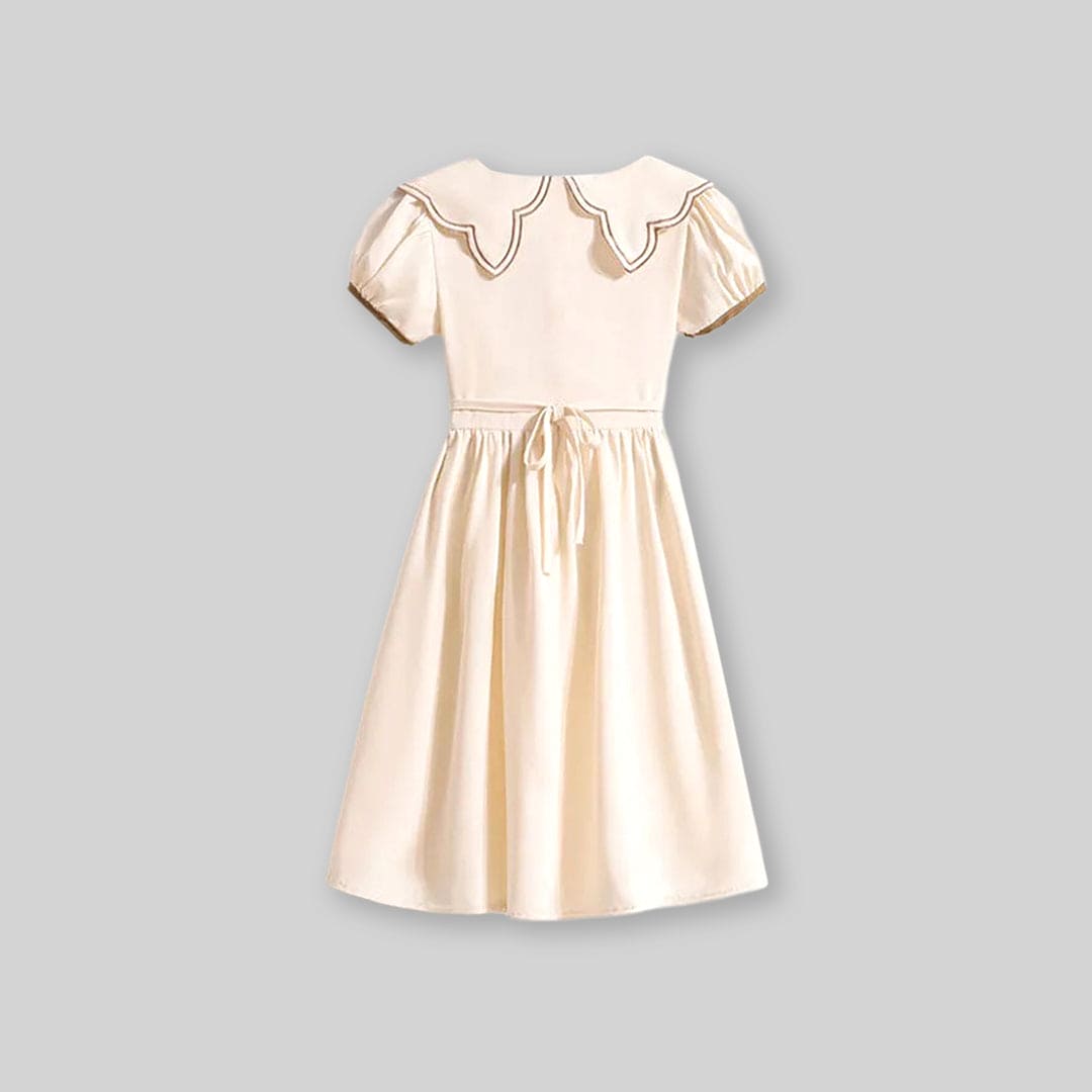 Girls Short Sleeve Scalloped Collar Dress Casual Dresses   