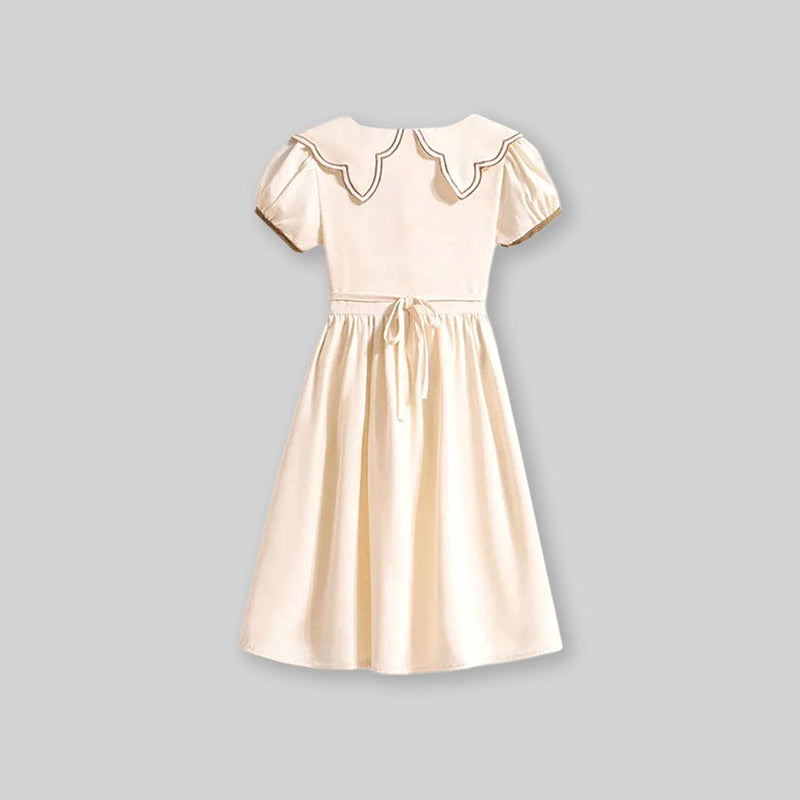 Girls Short Sleeve Scalloped Collar Dress Casual Dresses   