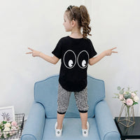 Girls Black Eye Graphic Printed Short Sleeve T-Shirt With Gingham Shorts Sets 2 pc. Sets