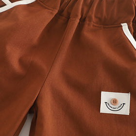 Boys Yellow Striped Triangular Patch Pocket T-Shirt With Brown Shorts Set 2 pc. Sets