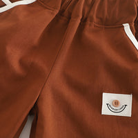 Boys Yellow Striped Triangular Patch Pocket T-Shirt With Brown Shorts Set 2 pc. Sets