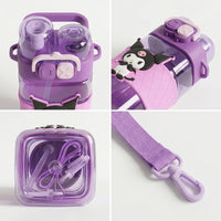 Cute Kids Purple Dual Spout Water Bottle with Straw, Leakproof Lid & Adjustable Strap Trending Accessories