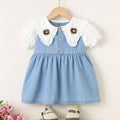 Girls Light Blue Light Wash Peter Pan Collar Fit & Flare Denim Dress Casual Dresses Light Blue 1-2 Y