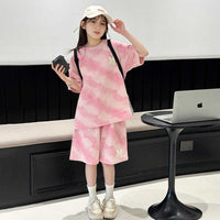 Girls Tie & Dye Short Sleeves T-Shirt With Shorts Set Sets   