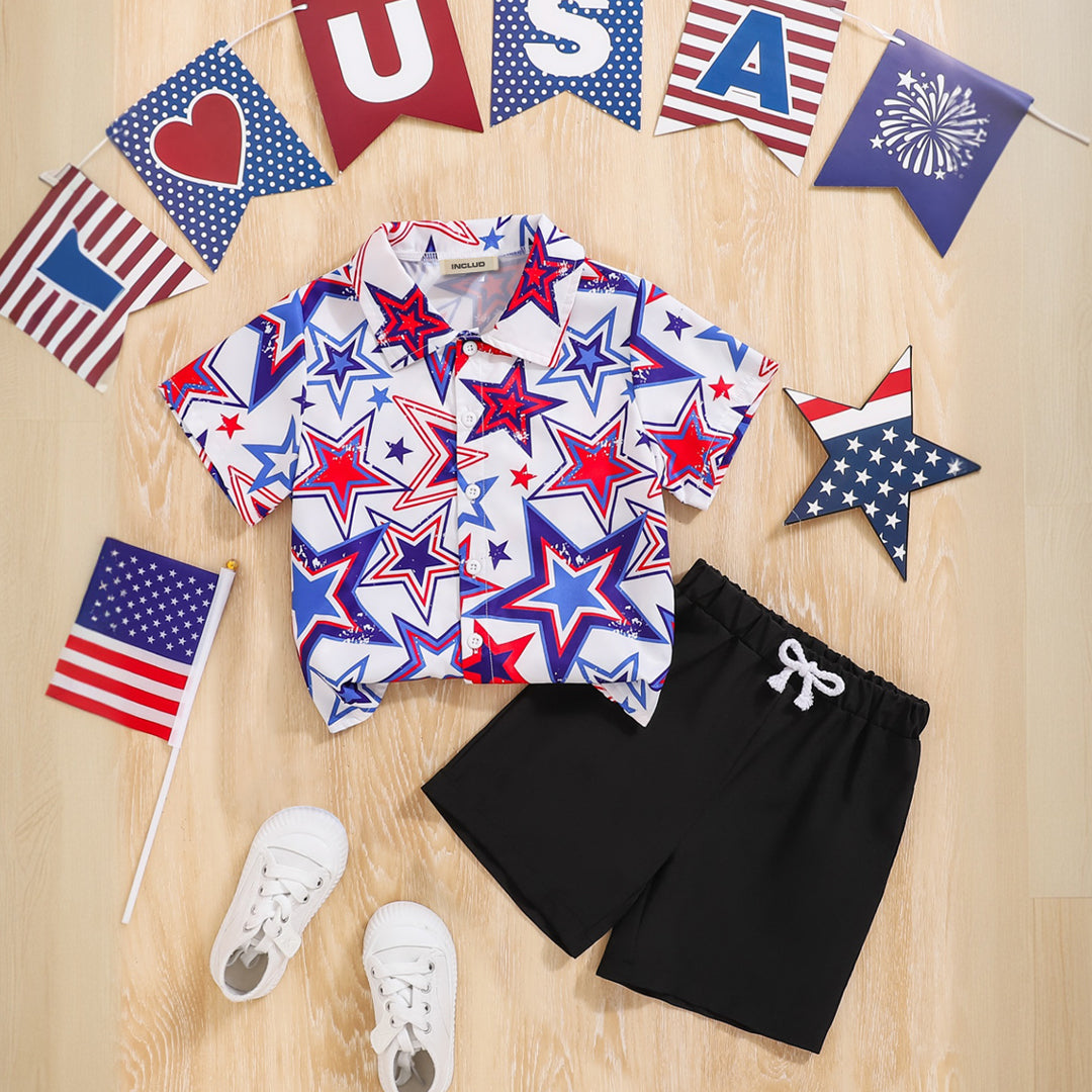 Boys Multicolor Short Sleeve Star Print Shirt With Shorts Set 2 pc. Sets Multicolor 3-4 Y
