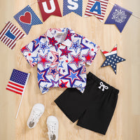 Boys Multicolor Short Sleeve Star Print Shirt With Shorts Set 2 pc. Sets Multicolor 3-4 Y