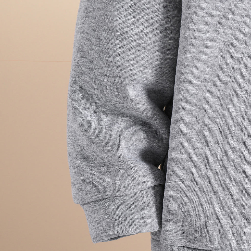 Boys Grey Melange Spooky Printed Hooded Sweatshirt with Joggers Set Sets