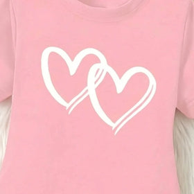 Girls Pink Heart Print Short Sleeve T-Shirt Dress Casual Dresses