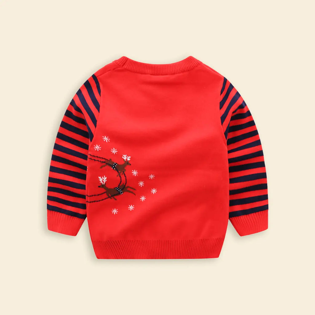 Boys Red Self-Design Christmas Themed Knitted Sweater Sweaters & Cardigans